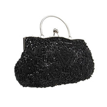 Load image into Gallery viewer, Beaded Sequin Design Metal Frame Kissing Lock Satin Interior Evening Clutch - FantasyLinen