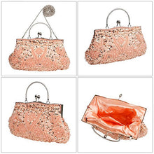 Load image into Gallery viewer, Beaded Sequin Design Metal Frame Kissing Lock Satin Interior Evening Clutch - FantasyLinen