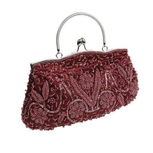 Load image into Gallery viewer, Beaded Sequin Design Metal Frame Kissing Lock Satin Interior Evening Clutch - FantasyLinen
