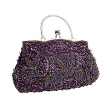 Load image into Gallery viewer, Beaded Sequin Design Metal Frame Kissing Lock Satin Interior Evening Clutch - FantasyLinen