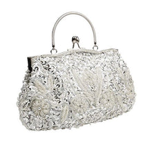Load image into Gallery viewer, Beaded Sequin Design Metal Frame Kissing Lock Satin Interior Evening Clutch - FantasyLinen