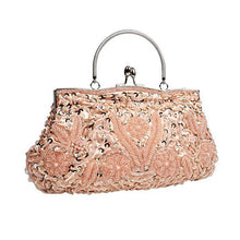 Load image into Gallery viewer, Beaded Sequin Design Metal Frame Kissing Lock Satin Interior Evening Clutch - FantasyLinen