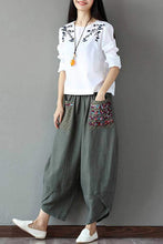 Load image into Gallery viewer, Women's Patchwork Wide Leg Linen Pants Trousers with Big Pockets - FantasyLinen