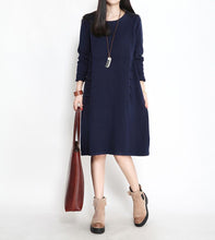 Load image into Gallery viewer, Green/Purple/Blue Casual loose cotton Knitted Long Sleeve Sweater Dresses Women Tops Q1902A - FantasyLinen