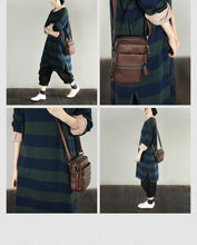 Load image into Gallery viewer, Green Stripe Long Cotton Top Loose Sweater Dress Women Clothes S230A - FantasyLinen