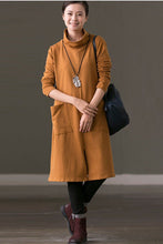 Load image into Gallery viewer, FantasyLinen Women High Neck Casual Loose Basic Long Sleeve Dress Q3570A - FantasyLinen