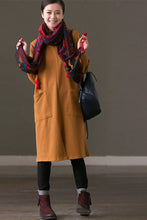 Load image into Gallery viewer, FantasyLinen Women High Neck Casual Loose Basic Long Sleeve Dress Q3570A - FantasyLinen
