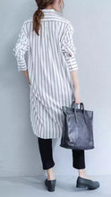 Load image into Gallery viewer, Stripe Art Casual Loose Big Size Long Shirt Dress  Women Tops D163002A - FantasyLinen
