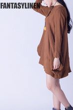 Load image into Gallery viewer, Yellow Linen Casual Loose Shirt  Women Clothes S0802A - FantasyLinen
