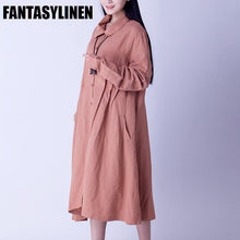 Load image into Gallery viewer, Causel Maxi Size Wind Coat Loose Cotton Linen Long Sleeve Coat Women Clothes W2605A - FantasyLinen