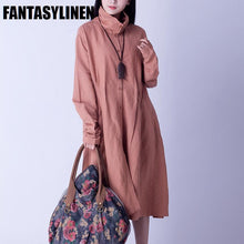 Load image into Gallery viewer, Causel Maxi Size Wind Coat Loose Cotton Linen Long Sleeve Coat Women Clothes W2605A - FantasyLinen