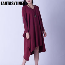 Load image into Gallery viewer, Asymmetrical Casual Loose Long Sleeve Dress Women Clothes Q2801A - FantasyLinen