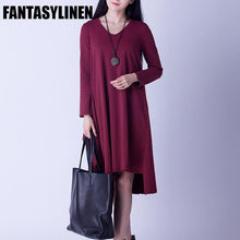 Load image into Gallery viewer, Asymmetrical Casual Loose Long Sleeve Dress Women Clothes Q2801A - FantasyLinen