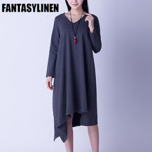 Load image into Gallery viewer, Asymmetrical Casual Loose Long Sleeve Dress Women Clothes Q2801A - FantasyLinen