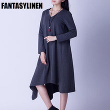 Load image into Gallery viewer, Asymmetrical Casual Loose Long Sleeve Dress Women Clothes Q2801A - FantasyLinen
