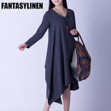 Load image into Gallery viewer, Asymmetrical Casual Loose Long Sleeve Dress Women Clothes Q2801A - FantasyLinen