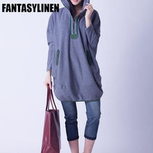 Load image into Gallery viewer, Gray Hood Casual Loose Shirt Women Tops H1201A - FantasyLinen