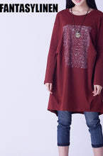 Load image into Gallery viewer, Red Printing Casual Loose Long Sleeve Shirt Dress Women Clothes Q1201A - FantasyLinen