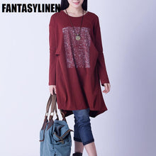 Load image into Gallery viewer, Red Printing Casual Loose Long Sleeve Shirt Dress Women Clothes Q1201A - FantasyLinen