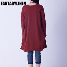 Load image into Gallery viewer, Red Printing Casual Loose Long Sleeve Shirt Dress Women Clothes Q1201A - FantasyLinen