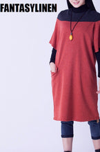 Load image into Gallery viewer, Red Short Sleeve Color Block Dress Women Tops - FantasyLinen
