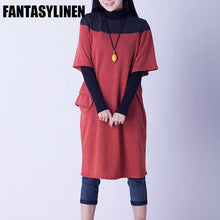 Load image into Gallery viewer, Red Short Sleeve Color Block Dress Women Tops - FantasyLinen