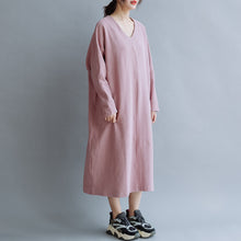 Load image into Gallery viewer, Women Cotton Simple V Neck Loose Dress