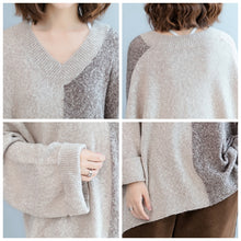 Load image into Gallery viewer, Loose V Neck Plus Size Matching Color Sweater Women