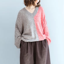 Load image into Gallery viewer, Loose V Neck Plus Size Matching Color Sweater Women