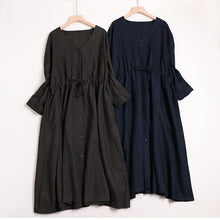 Load image into Gallery viewer, Women V Neck Linen Casual Waist Drawstring Dresses