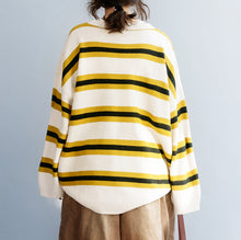 Load image into Gallery viewer, Women's Casual Yellow Striped Knit Sweater