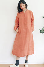 Load image into Gallery viewer, 100%Linen Simple Round Neck Dress For Women