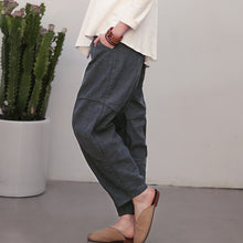 Load image into Gallery viewer, Women Black Linen Casual Pants Spring Loose Trousers K28019