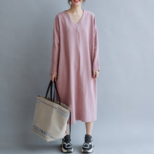 Load image into Gallery viewer, Women Cotton Simple V Neck Loose Dress