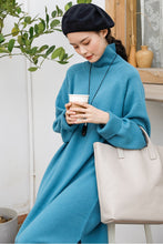 Load image into Gallery viewer, Women&#39;s Casual Blue Turtleneck Wool Sweater

