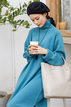 Load image into Gallery viewer, Women's Casual Blue Turtleneck Wool Sweater