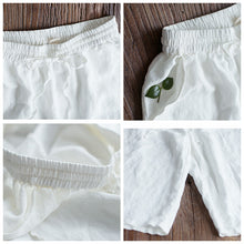 Load image into Gallery viewer, Women White Linen Elastic Waist Wide Leg Pants