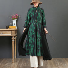 Load image into Gallery viewer, Women's Loose Printed Spliced Stand Collar Dress