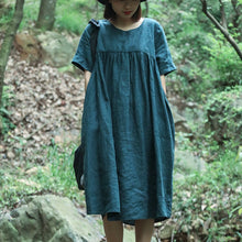 Load image into Gallery viewer, Women Simple Casual Linen Pure Color High Waist Dress