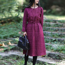 Load image into Gallery viewer, Women Linen Loose Drawstring Waist Dress
