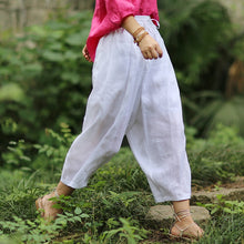 Load image into Gallery viewer, Women's White Loose Linen Bloomers Harem Pants