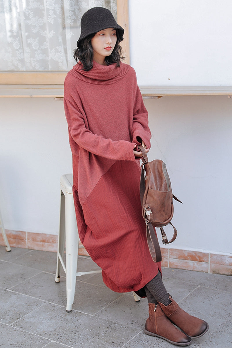 turtleneck sweater dress women Women Wool Patchwork Turtleneck Sweater Dress