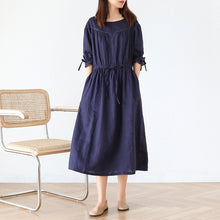 Load image into Gallery viewer, Women Vintage Linen Half Sleeve Round Neck Dress