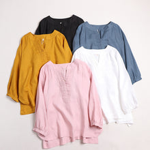 Load image into Gallery viewer, Cotton Linen Casual V Neck Shirt Women Tops