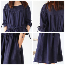 Load image into Gallery viewer, Women Vintage Linen Half Sleeve Round Neck Dress