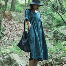 Load image into Gallery viewer, Women Simple Casual Linen Pure Color High Waist Dress