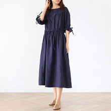 Load image into Gallery viewer, Women Vintage Linen Half Sleeve Round Neck Dress
