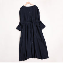 Load image into Gallery viewer, Women V Neck Linen Casual Waist Drawstring Dresses