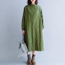 Load image into Gallery viewer, Green Pleated Cotton Loose Dress For Women

