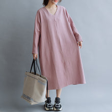 Load image into Gallery viewer, Women Cotton Simple V Neck Loose Dress